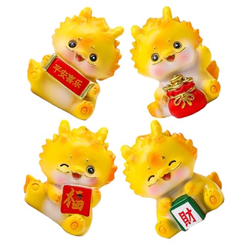 HOLIDYOYO 4 Stück Xiaolong-Ornamente Miniaturstatuen für den Tisch kreative Drachenfiguren Drachenlampe Drachenspielzeug entzückende Drachenfiguren Drachenschmuck Naturharz Yellow von HOLIDYOYO