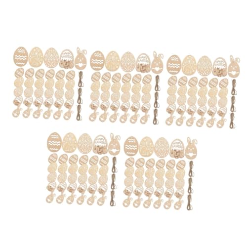 HOLIDYOYO 5 Sätze 5 Sets Handgemachte Hängende Osterdekorationen Ostereier Dekoration DIY Ostern Bastelarbeiten Osterbaumschmuck Holzausschnitt Hängende 50 Stück * 5 von HOLIDYOYO