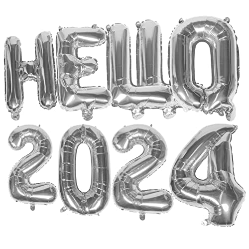 HOLIDYOYO HELLO 2024 Folienballons Set Dekorative Luftballons Für Neujahrspartys 2024 Partybedarf Silberne Folienballons Für Feierlichkeiten Und Veranstaltungen von HOLIDYOYO