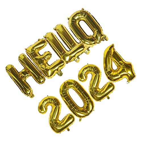 HOLIDYOYO HELLO 2024 Folienballon Set 1 Set Luftballons Für Partys Dekoration Und Feierlichkeiten Goldene 2024 Neujahrsballons Partybedarf Und Deko Accessoires von HOLIDYOYO