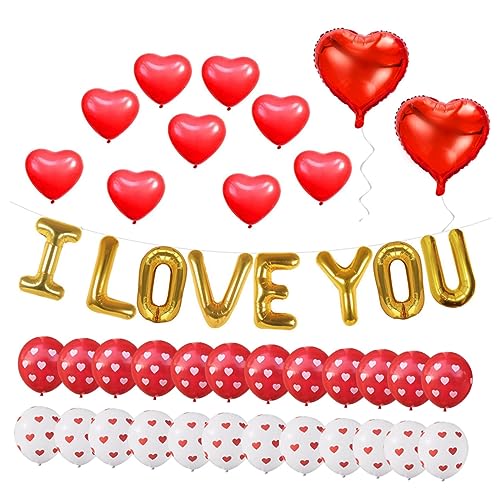 HOLIDYOYO Herzluftballons Set Für Valentinstag I LOVE YOU Ballons Kit Mit 16 Folienballons Rote Herzballons Herz Latexballons Und 46 Teilig von HOLIDYOYO