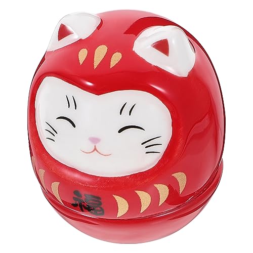 HOLIDYOYO Japanische Glückskatze Figurine | Keramische Dekoration Für Zuhause | Auspicious Cat Ornament Für Den Schreibtisch | Rote Glückskatze Als Für Katzenliebhaber von HOLIDYOYO