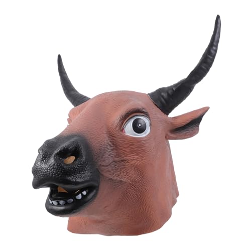 HOLIDYOYO Kuhmaske Kuh Maske Tierkopf Maske Tierkopf Accessoire Stufenmaske Horrormaske Kuhkopf Maskottchenkostüm halloween verkleiden requisiten Zubehör für Partykostüme Emulsion Brown von HOLIDYOYO