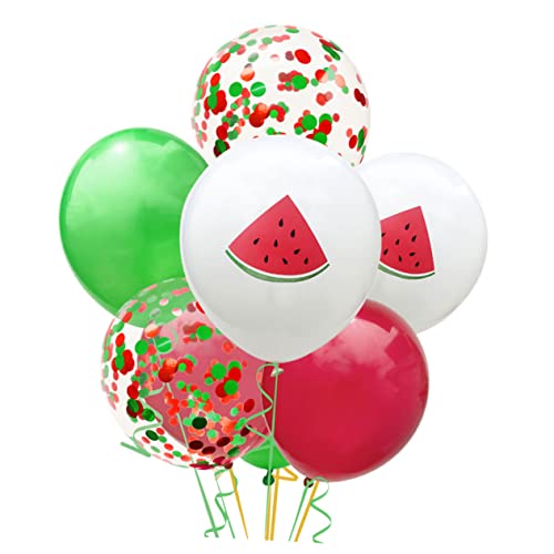 HOLIDYOYO Latexballons Mit Sommerfrüchten Und Wassermelonen Hawaiianische Mottoparty Dekoration Set Mit 3 Melonenballons 6 Einfarbigen Ballons 3 Paillettenballons Und 2 Bändern von HOLIDYOYO