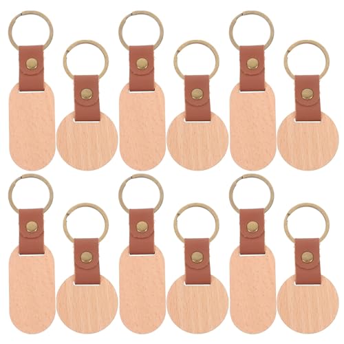 HOLIDYOYO Leder-Holz-Schlüsselanhänger-Rohling 10 Stück Holz-Schlüsselanhänger-Rohlinge Mit Lederband Unfertige Holz-Schlüsselanhänger Zum Gravieren Diy Verschiedene Schlüsselanhänger von HOLIDYOYO