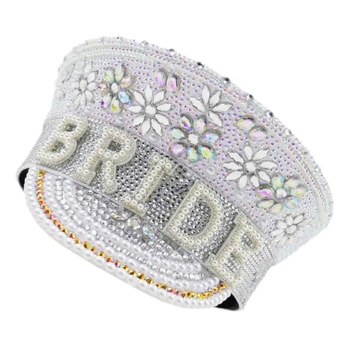 HOLIDYOYO Partyhut Weißer Fascinator-hut Ornament Brauthut Aus Strass Braut Strandhut Bachelorette- Für Die Braut Junggesellinnenabschied Kostüm Hut Braut Kapitänsmütze Leder von HOLIDYOYO