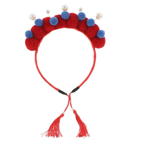 HOLIDYOYO Stirnband Im Chinesischen Opernstil mit Pompons Traditionelles Haarband für Frauen Stirnband für Neujahr Elegantes Bühnenauftritts-accessoire von HOLIDYOYO