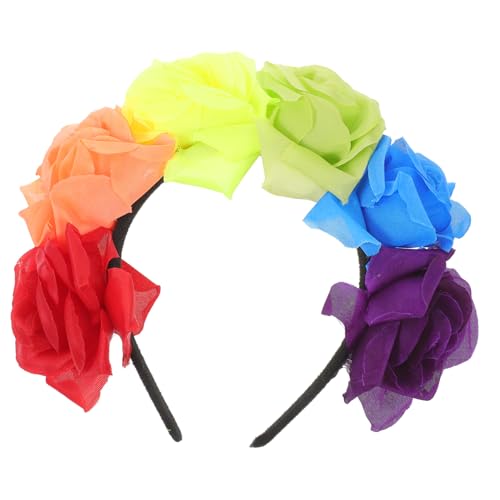 HOLIDYOYO Regenbogenblumen-Stirnband party haarreifen crown Pride Month Stirnband LGBT-Kopfbedeckung Kopfschmuck mit Regenbogenblumen lgbt-Stirnband dekorative Haarspange Stoff von HOLIDYOYO