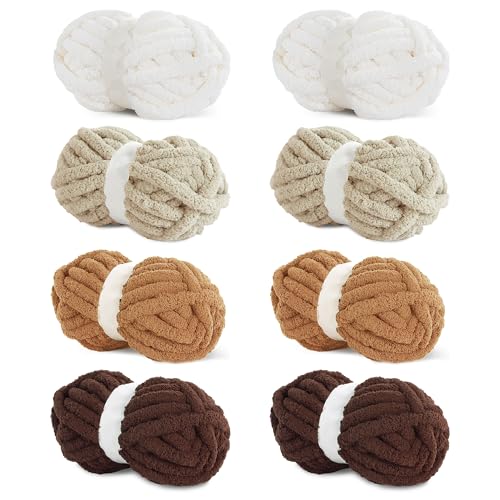 HOMBYS 8 Stück sortierte grobe Garne zum Häkeln, super sperriges, großes, weiches, flauschiges Plüschgarn, dickes Chenille-Garn zum Handstricken/Armstricken, Khaki-Farbverlauf (27 m, 227 g pro Knäuel) von HOMBYS