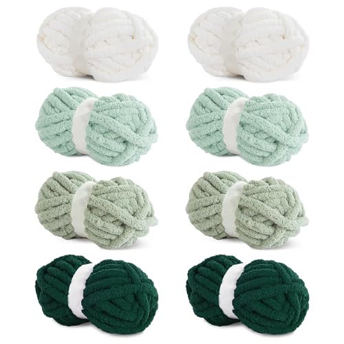 HOMBYS 8 Stück sortierte grobe Garne zum Häkeln, super sperriges, großes, weiches, flauschiges Plüschgarn, dickes Chenille-Garn zum Handstricken/Armstricken, grüner Farbverlauf (27 m, 227 g pro von HOMBYS