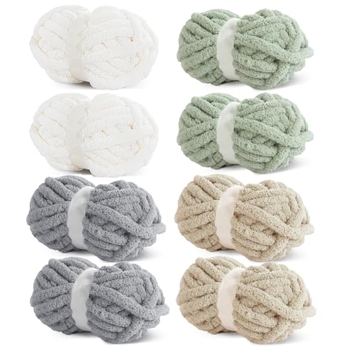 HOMBYS 8 Stück sortierte grobe Garne zum Häkeln, super sperriges, großes, weiches, flauschiges Plüschgarn, dickes Chenille-Garn zum Handstricken/Armstricken (27 m, 227 g pro Strang) von HOMBYS