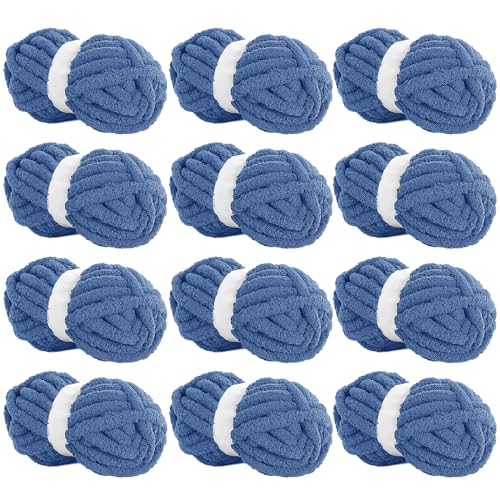 HOMBYS Country Blue Chunky Chenille-Garn zum Häkeln, sperriges, dickes, flauschiges Garn zum Stricken, super sperriges grobes Garn für Handstricken, Decke, weiches Plüschgarn, 12 Jumbo-Packungen (27 von HOMBYS