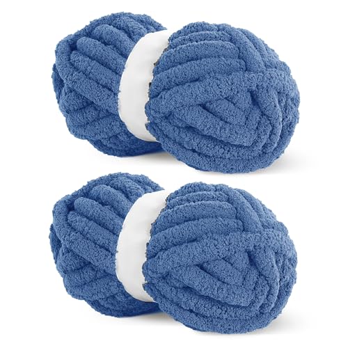 HOMBYS Country Blue Chunky Chenille-Garn zum Häkeln, sperriges, dickes, flauschiges Garn zum Stricken, super sperriges grobes Garn für Handstricken, Decke, weiches Plüschgarn, 2 Jumbo-Packungen (27 m, von HOMBYS