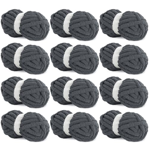 HOMBYS Dickes Chenille-Garn zum Häkeln, dickes, flauschiges Garn zum Stricken, super sperriges grobes Garn für Handstricken, Decke, weiches Plüschgarn, 12 Jumbo-Packungen (27 m, 227 g pro Strang) von HOMBYS