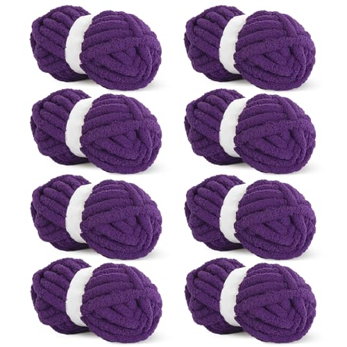 HOMBYS Dickes Chenille-Garn zum Häkeln, dickes, flauschiges Garn zum Stricken, super sperriges grobes Garn für Handstricken, Decke, weiches Plüschgarn, 8 Jumbo-Packungen (27 m, 227 g pro Strang) von HOMBYS