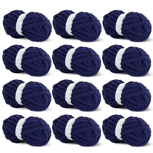 Hombys Chenille-Garn zum Häkeln und Stricken, super sperrig, weicher Plüsch, Marineblau, 12 Jumbo-Packungen (27 m, je 237 g) von HOMBYS