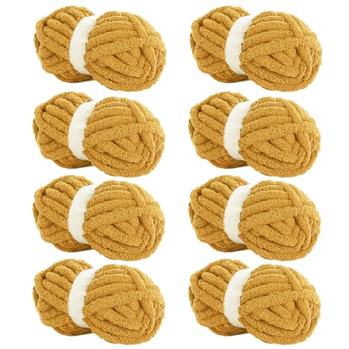 HOMBYS Gelbes grobes Chenille-Garn zum Häkeln, sperriges, dickes, flauschiges Garn zum Stricken, super sperriges grobes Garn für Handstrickdecken, weiches Plüschgarn, 8 Jumbo-Packungen (27 m, 227 g von HOMBYS