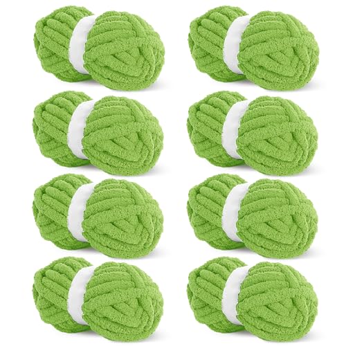 HOMBYS Grasgrünes, grobes Chenille-Garn zum Häkeln, sperriges, dickes, flauschiges Garn zum Stricken, super sperriges grobes Garn für Handstrickdecken, weiches Plüschgarn, 8 Jumbo-Packungen (27 m, 227 von HOMBYS