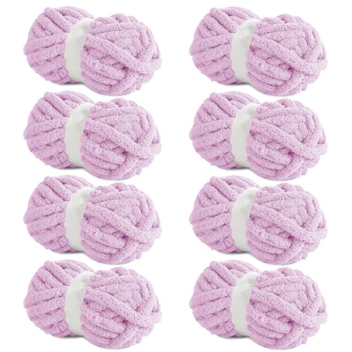 HOMBYS Hellviolettes grobes Chenille-Garn zum Häkeln, sperriges, dickes, flauschiges Garn zum Stricken, super sperriges grobes Garn für Handstricken, Decke, weiches Plüschgarn, 8 Jumbo-Packungen (27 von HOMBYS