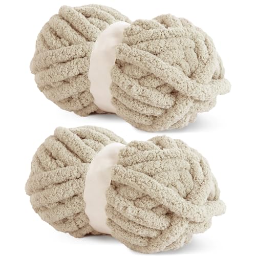 HOMBYS Khaki Chunky Chenille-Garn zum Häkeln, sperriges, dickes, flauschiges Garn zum Stricken, super sperriges grobes Garn für Handstrickdecken, weiches Plüschgarn, 2 Jumbo-Packungen (27 m, 227 g pro von HOMBYS