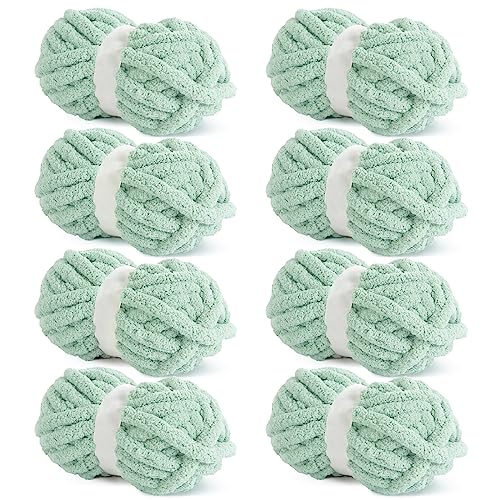 HOMBYS Mintgrünes, grobes Chenille-Garn zum Häkeln, sperriges, dickes, flauschiges Garn zum Stricken, super sperriges Garn für Handstricken, Decke, weiches Plüschgarn, 8 Jumbo-Packungen (27 m, 227 g von HOMBYS