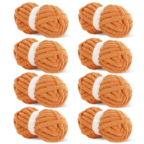 HOMBYS Orange Chunky Chenille-Garn zum Häkeln, sperriges, dickes, flauschiges Garn zum Stricken, super sperriges grobes Garn für Handstrickdecken, weiches Plüschgarn, 8 Jumbo-Packungen (27 m, 227 g von HOMBYS