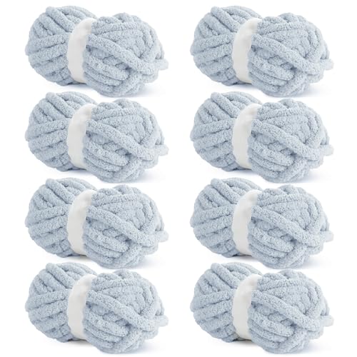 Hombys Rice Grey Chunky Chenille-Garn zum Häkeln und Stricken, super sperrig, weicher Plüsch, 8 Jumbo-Packungen (27 m, je 227 g) von HOMBYS