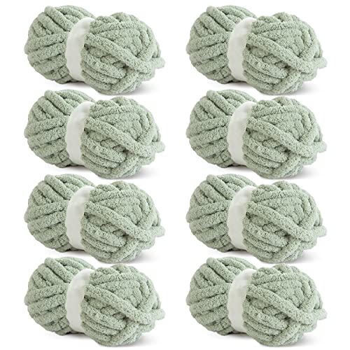 HOMBYS Salbeigrünes, grobes Chenille-Garn zum Häkeln, sperriges, dickes, flauschiges Garn zum Stricken, super sperriges, grobes Garn für Handstrickdecke, 8 Jumbo-Pack (31.7 m, 227 g pro Knäuel) von HOMBYS