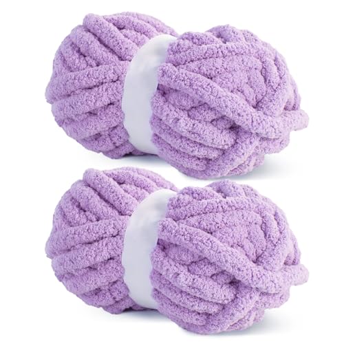 HOMBYS Violettes grobes Chenille-Garn zum Häkeln, sperriges, dickes, flauschiges Garn zum Stricken, super sperriges grobes Garn für Handstrickdecken, weiches Plüschgarn, 2 Jumbo-Packungen (27 m, 227 g von HOMBYS