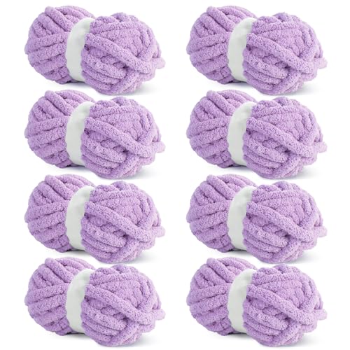 HOMBYS Violettes grobes Chenille-Garn zum Häkeln, sperriges, dickes, flauschiges Garn zum Stricken, super sperriges grobes Garn für Handstrickdecken, weiches Plüschgarn, 8 Jumbo-Packungen (27 m, 227 g von HOMBYS