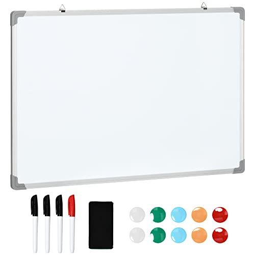 HOMCOM Magnetisches Whiteboard mit Rahmen aus Aluminiumlegierung 90x60 cm Dry Erase Board mit Radiergummi 4 Markierstiften und 10 Magneten für Zuhause Büro von HOMCOM