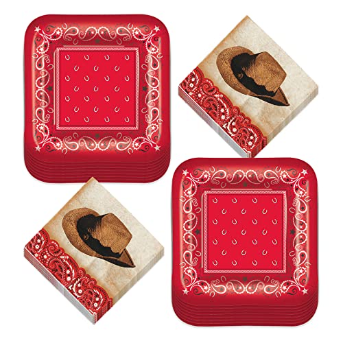 HOME & HOOPLA Western Party Red Bandana Pappteller und Cowboy-Servietten (16 Stück) von HOME & HOOPLA