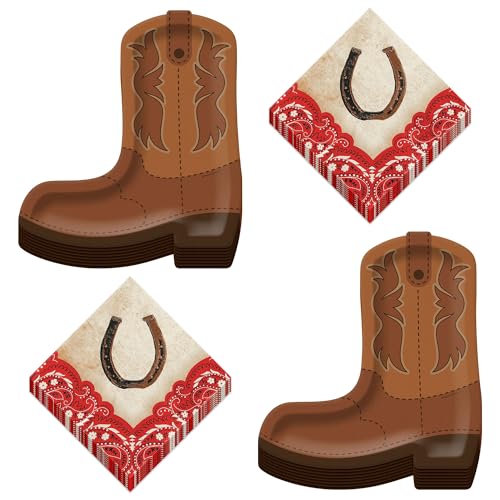 HOME & HOOPLA Western Party Supplies Papp-Dessertteller und Hufeisen-Servietten in Cowboystiefelform (16 Teller und Servietten) von HOME & HOOPLA