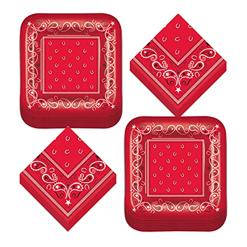 HOME & HOOPLA Western Party Supplies Pappteller und Lunch-Servietten, Bandana, Rot, 16 Stück von HOME & HOOPLA