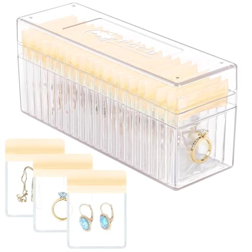 HOMEHIVE Acryl-Schmuckkästchen, transparenter Schmuck-Organizer mit 20 tragbaren Schmucktaschen, Anlaufschutz, Reise-Schmuckschatulle für Ohrringe/Ringe/Halsketten für Damen und Mädchen, Gelb von HOMEHIVE