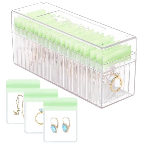 HOMEHIVE Acryl-Schmuckkästchen, transparenter Schmuck-Organizer mit 20 tragbaren Schmucktaschen, Anlaufschutz, Reise-Schmuckschatulle für Ohrringe/Ringe/Halsketten für Damen und Mädchen, Grün von HOMEHIVE