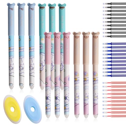 HOMEJOY 12 Stück Tintenroller Radierbar Cartoon Ink Pen Magic Rub Gel Stift Radierbarer Kugelschreiber Süße stifte mit 0.5mm 30 Nachfüllungen Erasable Pen Set für Kinder und Erwachsene von HOMEJOY