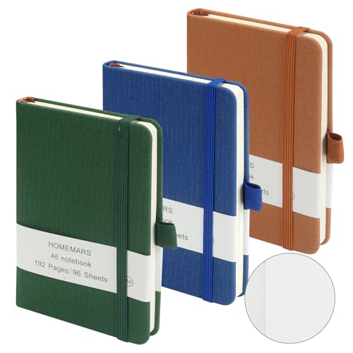 HOMEMARS Notizbuch A6, 3 Stück, Notizbuch A6 Blanko, 14.4cm x 9.6cm Notizblock, Blanko, 192 Seiten, Notizheft, Notizblock, Skizzenbuch, Braun Grün Blau von HOMEMARS