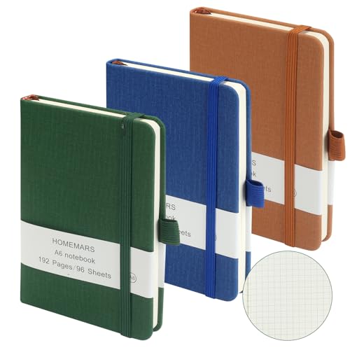 HOMEMARS Notizbuch A6, 3 Stück, Notizbuch a6 Kariert, Notizbuch Kariert, 14.4cm x 9.6cm Notizblock, Kariert, 192 Seiten, Notizheft, Notizblock,Braun Grün Blau von HOMEMARS