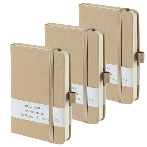 HOMEMARS Notizbuch a6, Notebook, Journal Buch, Notizbuch, Notizbuch Klein, Notizblock a6, Kleines Notizbuch, 3 Pack, Total 288 Sheets, 576 Pages, Beige, 80 GSM, 9.6 x 14.5cm, Hardcover, Pen holder von HOMEMARS