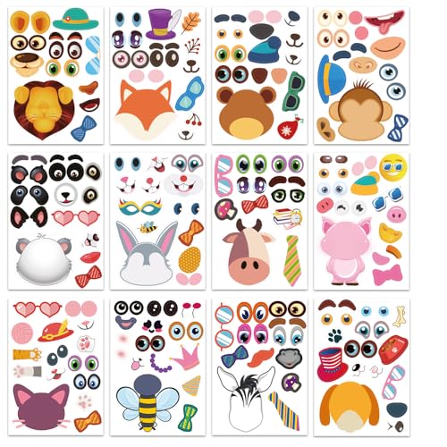 HOMESTE DIY Aufkleber 36 PCS Sticker für Kinder 2 3 4 5 6 Jahre 12 Verschiedene Tiere von HOMESTEC