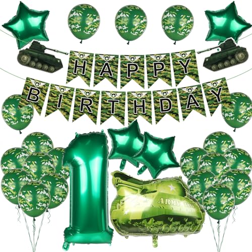 1. Geburtstag Armee Party Dekorationen Camo Happy Birthday Banner und Camo Luftballons Armee Erster Geburtstag Dekorationen von HOMICO