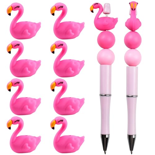 3D-Flamingo-Silikon-Fokal-Perlen für Stifte, Flamingo-Silikonperlen für Stifte, Schlüsselanhänger, lose Gummi-Stiftperlen für Perlenstifte, 8 Stück von HOMICO