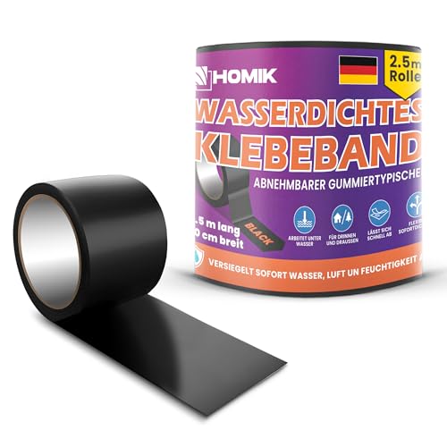 HOMIK 2Stk je 10cm x 2.5m Extrem Starkes Wasserdichtes Klebeband Außen & Innen | Dichtungsband Wasserdicht | Klebeband UV Beständig | Duct Tape | Selbstverschweißendes Klebeband | Klebeband Schwarz von HOMIK