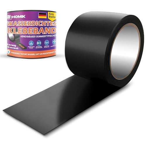 HOMIK 2Stk je 10cm x 5m Extrem Starkes Wasserdichtes Klebeband Außen & Innen | Dichtungsband Wasserdicht | Klebeband UV Beständig | Duct Tape | Selbstverschweißendes Klebeband | Klebeband Schwarz von HOMIK