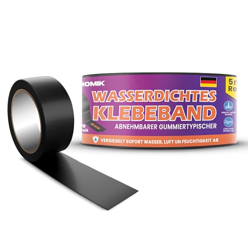 HOMIK 2Stk je 5CM x 5M Extrem Starkes Wasserdichtes Klebeband Außen & Innen | Dichtungsband Wasserdicht | Klebeband UV Beständig | Duct Tape | Selbstverschweißendes Klebeband | Klebeband Schwarz von HOMIK