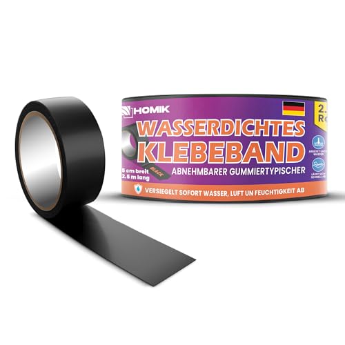 HOMIK 2Stk je 5CMx2.5M Extrem Starkes Wasserdichtes Klebeband Außen & Innen | Dichtungsband Wasserdicht | Klebeband UV Beständig | Duct Tape | Selbstverschweißendes Klebeband | Klebeband Schwarz von HOMIK