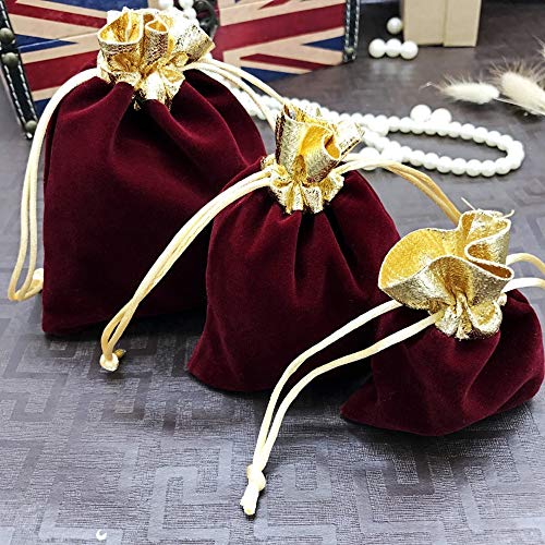 HOMIXES 50 Stück Portable Weich Samtbeutel Schmuckbeutel mit goldenen Rand Tunnelzug Schmuck Beutel Geschenksäckchen für Schmuck Hochzeit Party Feiern Weihnachten DIY Handwerk von HOMIXES