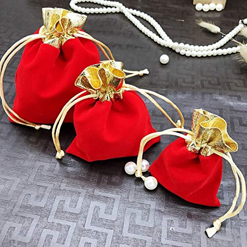 HOMIXES 50 Stück Portable Weich Samtbeutel Schmuckbeutel mit goldenen Rand Tunnelzug Schmuck Beutel Geschenksäckchen für Schmuck Hochzeit Party Feiern Weihnachten DIY Handwerk von HOMIXES