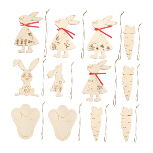 HOMOCONO 12 Unlackierte Holzausschnitte Zum Basteln Zu Ostern Hasen Und Karotten Hängende Ornamente Holzausschnitte Dekoration Für DIY Aktivitäten Für von HOMOCONO